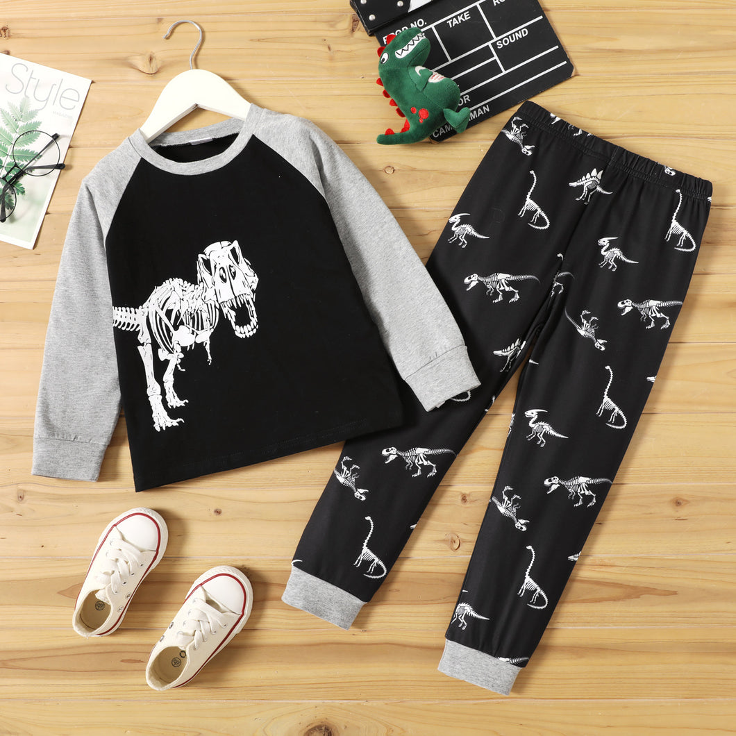 2-piece Toddler Boy Dinosaur Print Long-sleeve Tee and Pants Set