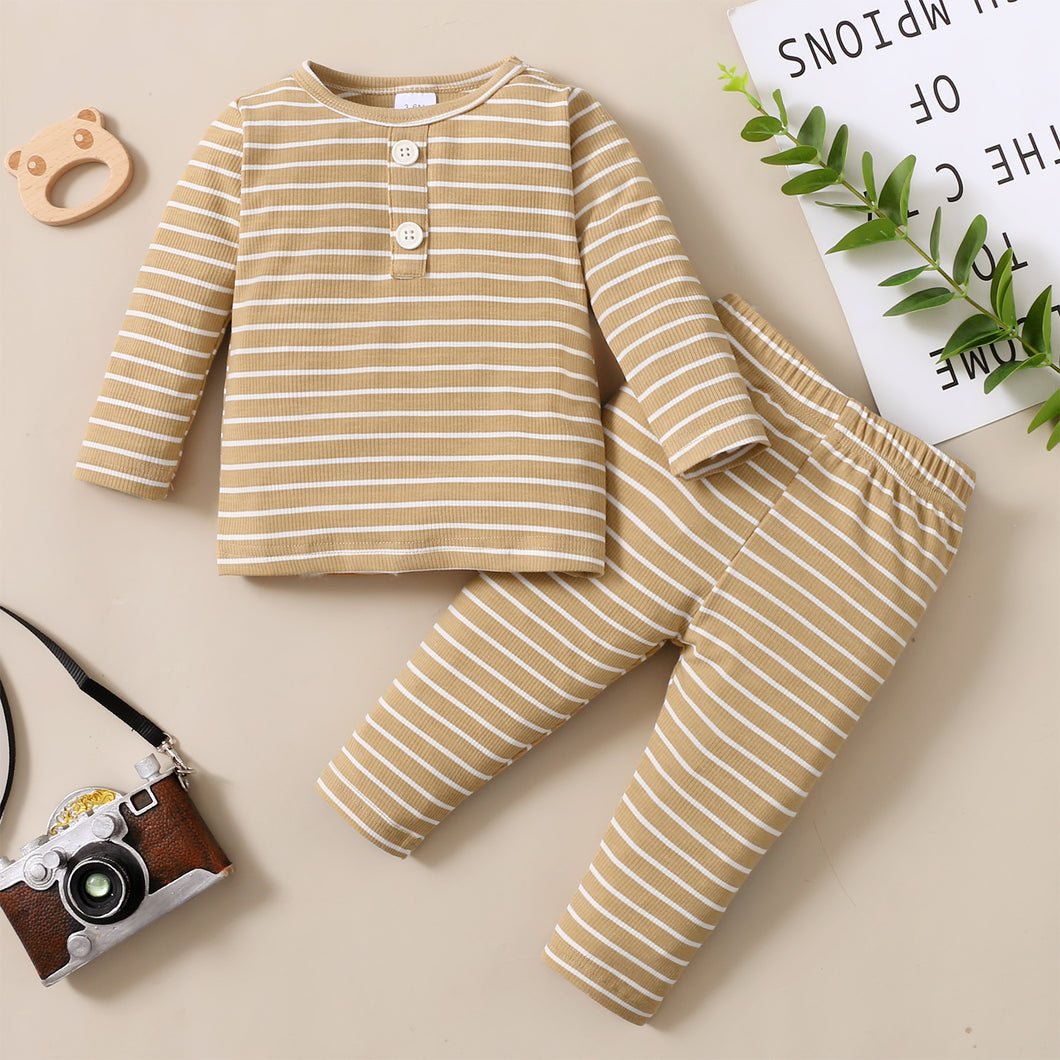 2-piece Baby Girl Stripe Long-sleeve Top and Pants Casual Set