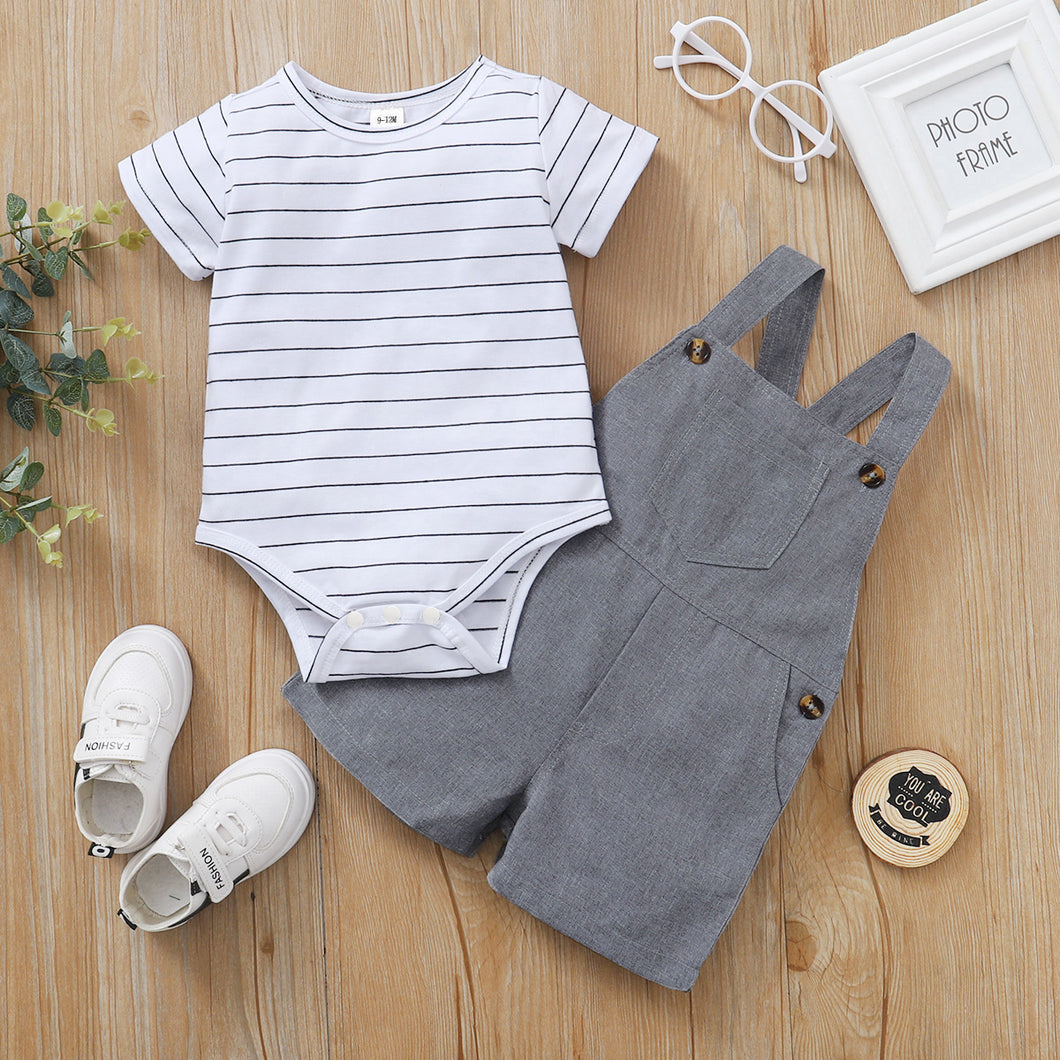 2pcs Baby Boy casual Stripes Solid Jumpsuit Cotton Baby's Sets