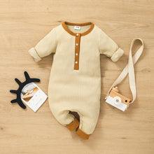 Load image into Gallery viewer, Ribbed Solid Splice Long-sleeve Baby Jumpsuit
