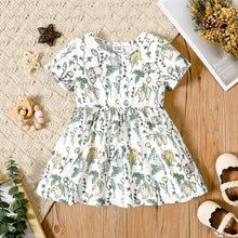 Load image into Gallery viewer, Baby Girl All Over Rabbit Print/Solid Ribbed Short-sleeve Dress
