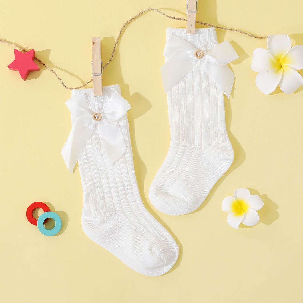 Baby / Toddler Pure Color Button Bow Decor Tube Socks