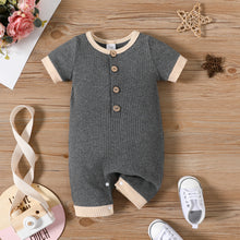 Load image into Gallery viewer, Baby Boy/Girl Solid Ribbed Button Up Short-sleeve Jumpsuit
