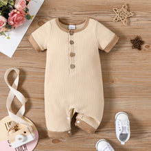 Load image into Gallery viewer, Baby Boy/Girl Solid Ribbed Button Up Short-sleeve Jumpsuit
