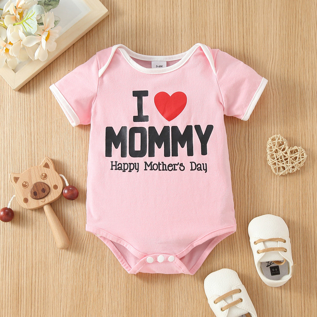 Mother's Day Baby Boy/Girl Love Heart and Letter Print Short-sleeve Romper