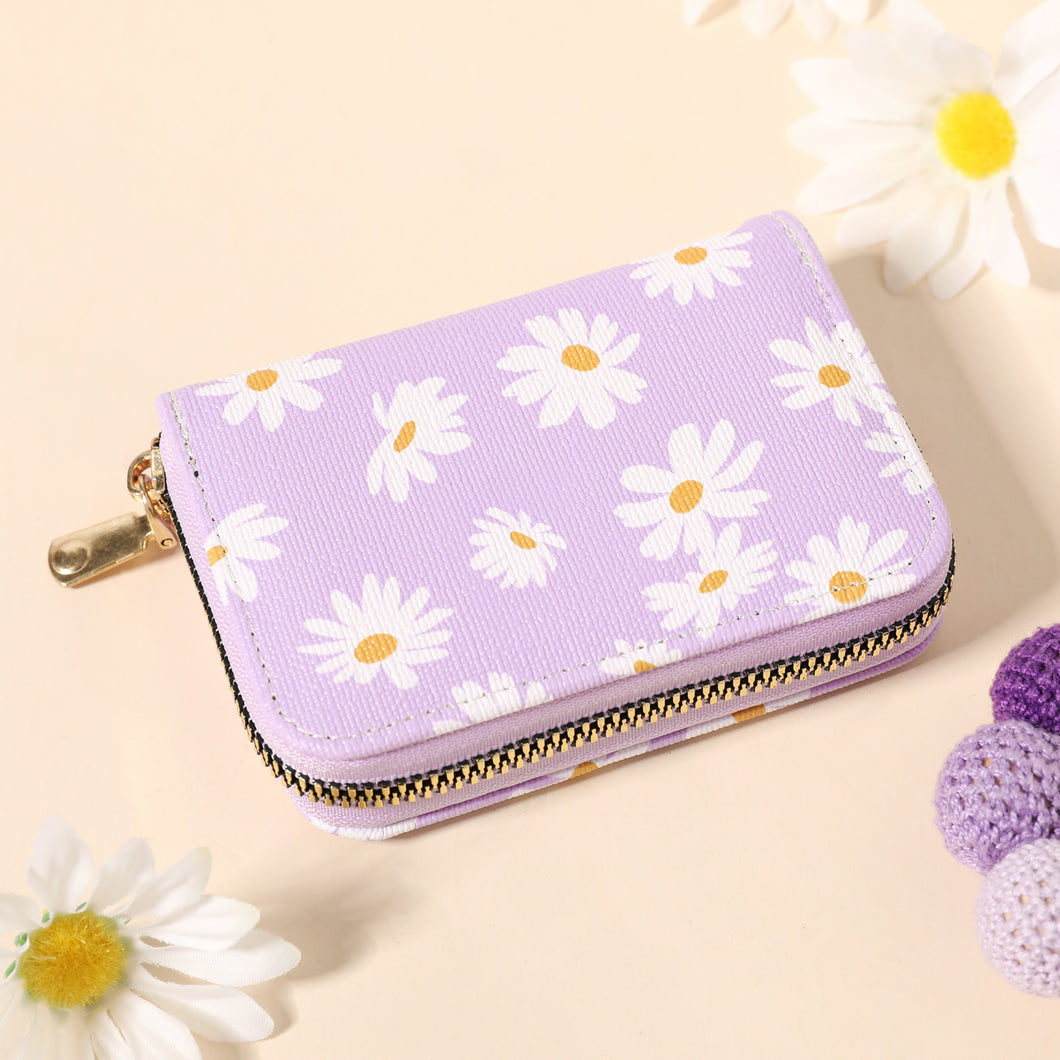 Kids Daisy Floral Graphic Zip Card Holder Small Wallet