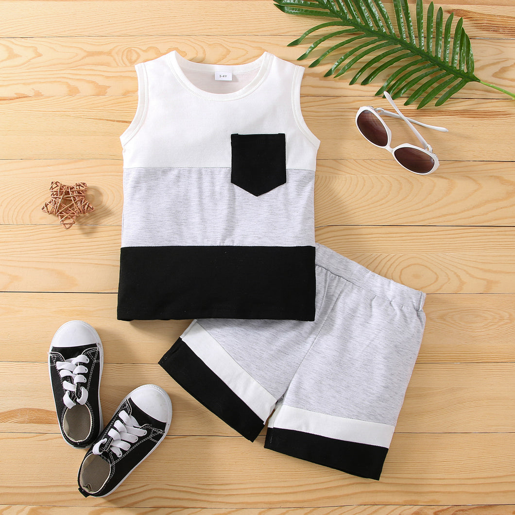 2pcs Toddler Boy Casual Colorblock Tank Top and Shorts Set