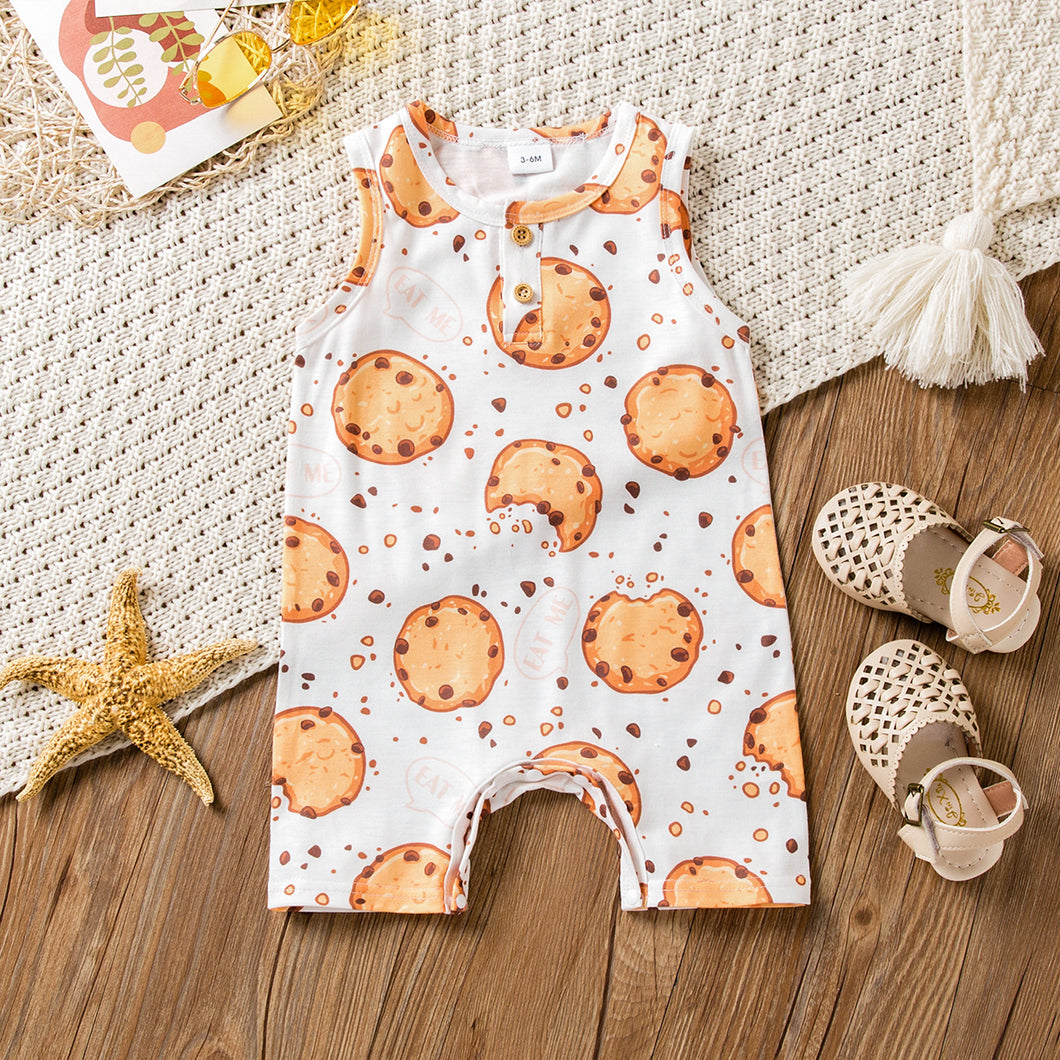 Baby Boy Allover Cookie Print Sleeveless Tank Romper