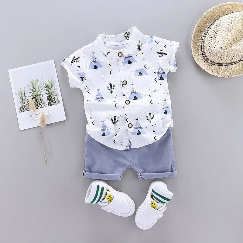 Cactus Print Short-sleeve Shirt and Pants Set