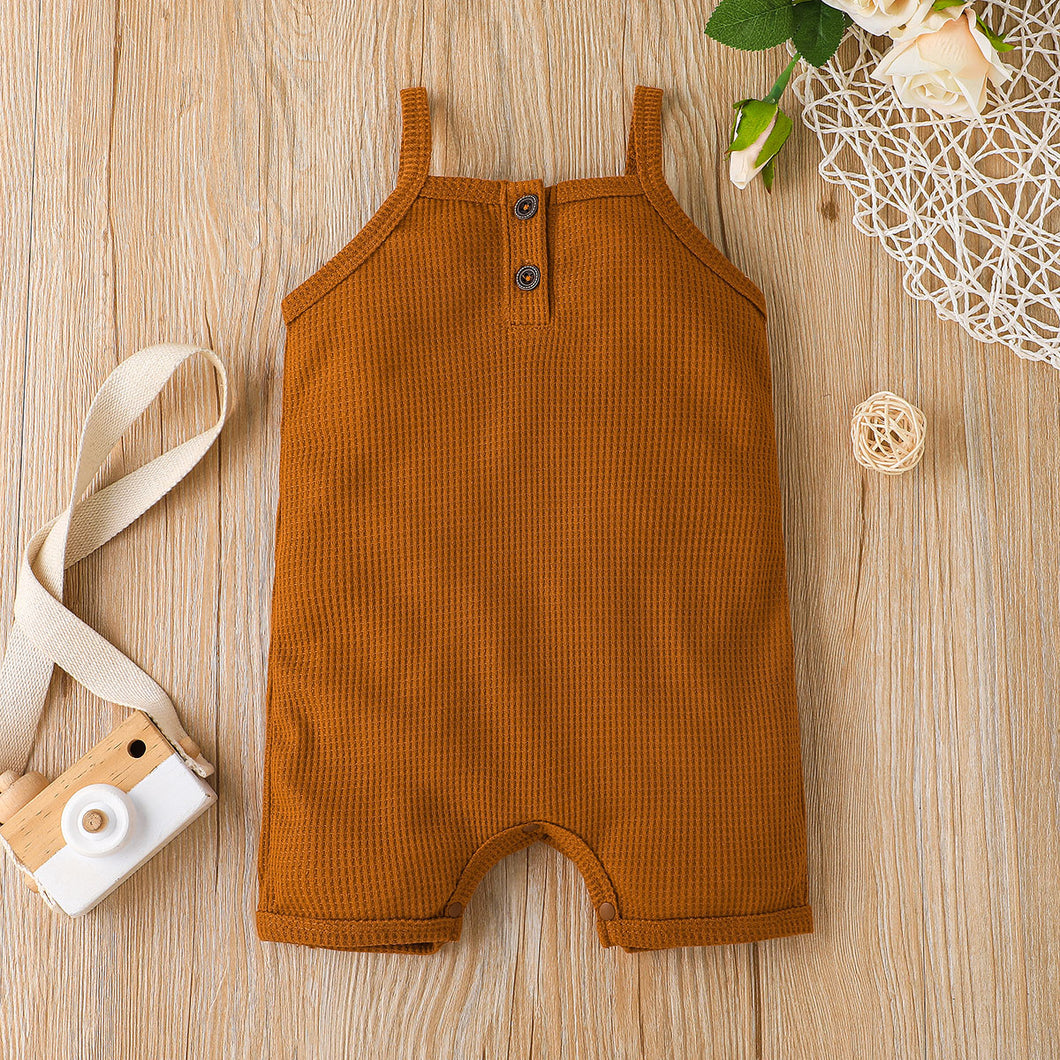 Baby Boy/Girl Solid Waffle Sleeveless Spaghetti Strap Romper