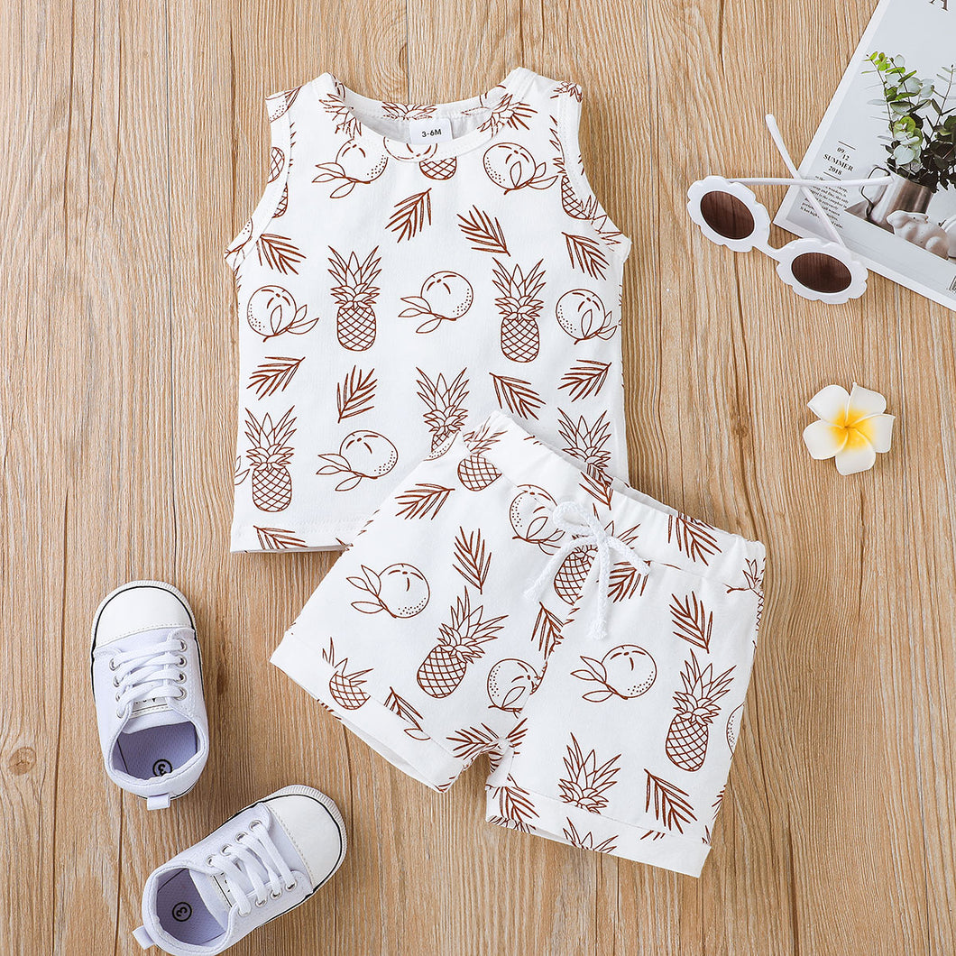 2pcs Baby Boy/Girl Allover Fruit Print Sleeveless Tank Top and Shorts Set