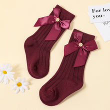 Load image into Gallery viewer, Baby / Toddler Pure Color Button Bow Decor Tube Socks
