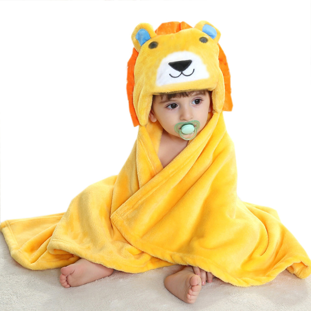 Cute Lion Hooded Plush Bathrobe Ultra Soft Absorbent Flannel Towel Bathrobe Bath Blanket