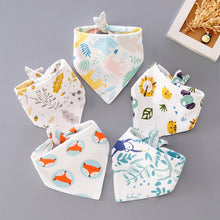 Load image into Gallery viewer, 5-pack 100% Cotton Snap Button Baby Bibs Cartoon Pattern Toddler Triangle Scarf Bibs for Feeding &amp; Drooling &amp; Teething
