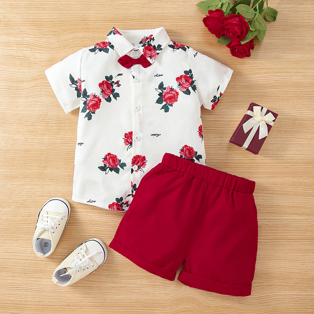 Mother's Day 2pcs Toddler Boy Floral Print Shirt and Shorts Set