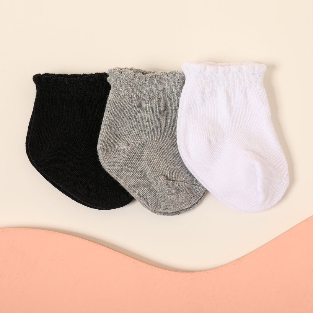 3-pairs Baby Ruched Trim Solid Socks