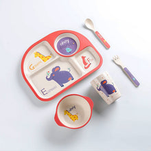 Load image into Gallery viewer, 5Pcs Bamboo Fiber Kids Dinnerware Set Cartoon Feeding Tableware Includes Plate &amp; Bowl &amp; Cup &amp; Fork &amp; Spoon Utensils
