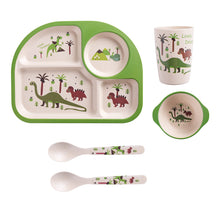 Load image into Gallery viewer, 5Pcs Bamboo Fiber Kids Dinnerware Set Cartoon Feeding Tableware Includes Plate &amp; Bowl &amp; Cup &amp; Fork &amp; Spoon Utensils
