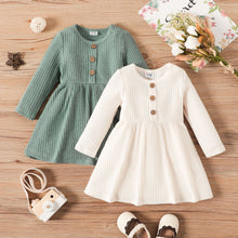 Load image into Gallery viewer, Baby Girl Button Front Solid Rib Knit Long-sleeve Dress
