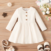 Load image into Gallery viewer, Baby Girl Button Front Solid Rib Knit Long-sleeve Dress
