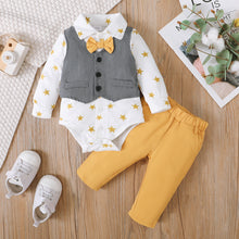 Load image into Gallery viewer, 2pcs Baby Boy 100% Cotton Pants and Allover Star Print Long-sleeve Faux-two Waistcoat Romper Set
