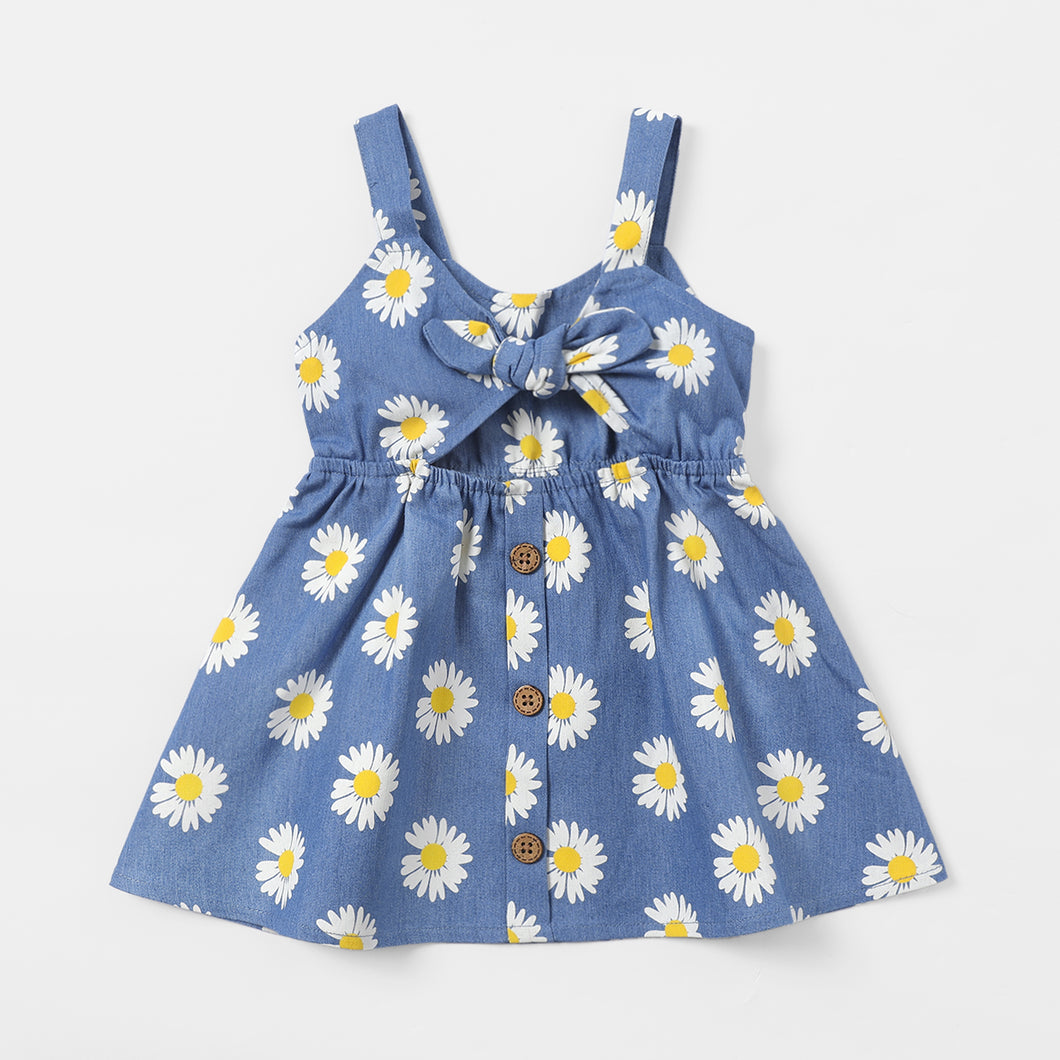 Baby Girl Allover Daisy Floral Print Cut Out Tank Dress