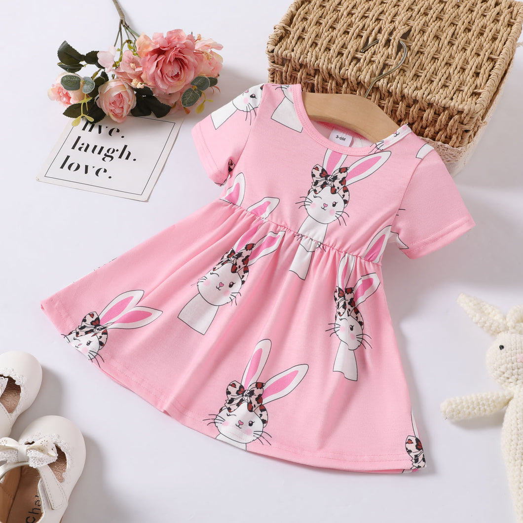 Easter Baby Girl Allover Rabbit Print Short-sleeve Dress