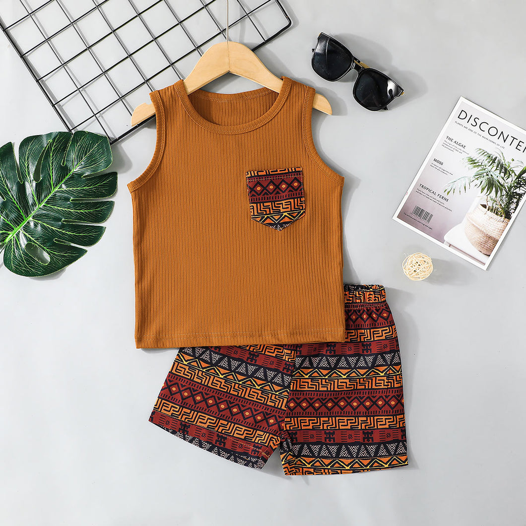 2pcs Toddler Boy Boho Tank Top and Shorts Set