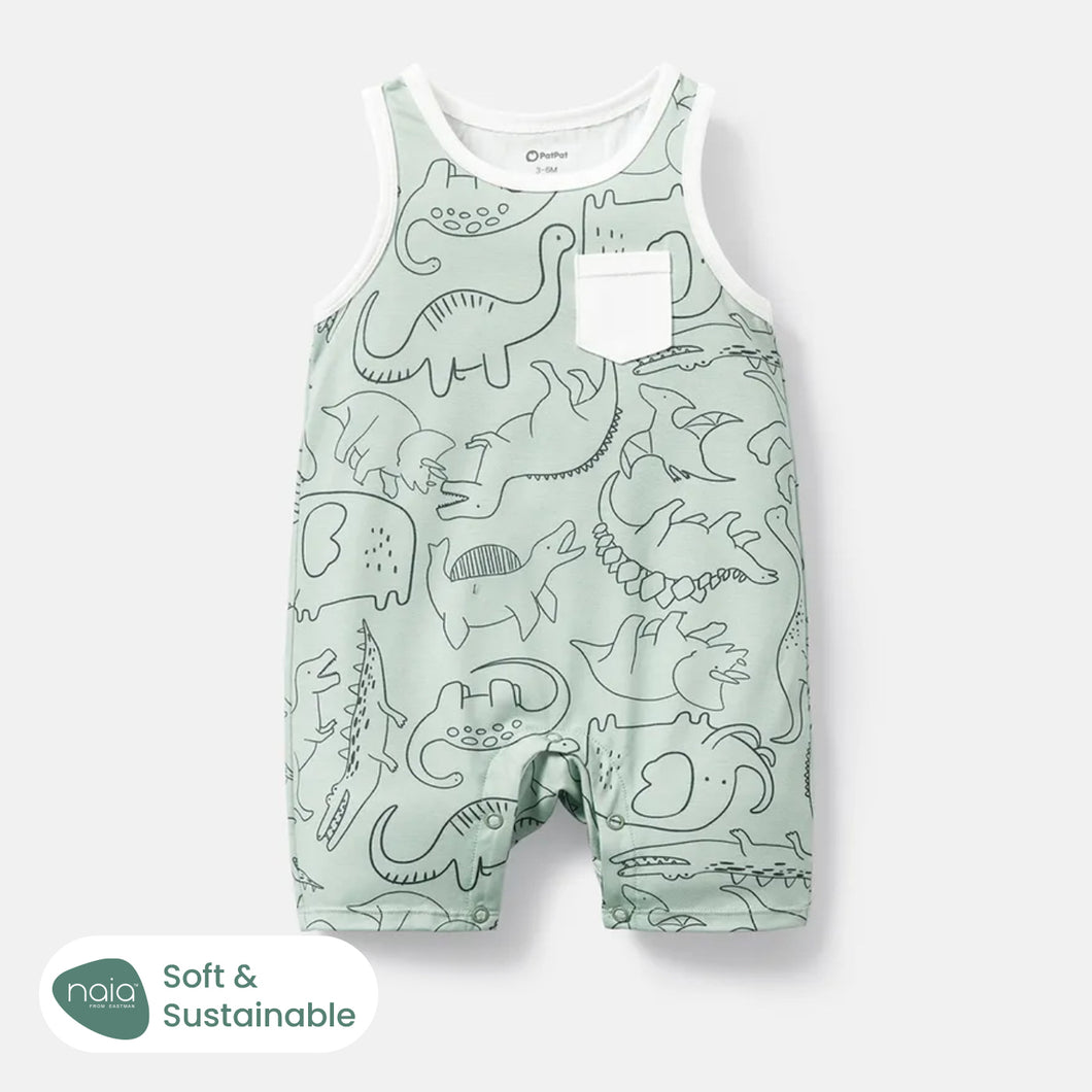 Naia Baby Girl/Boy Dinosaur Print/Stripe Sleeveless Jumpsuits