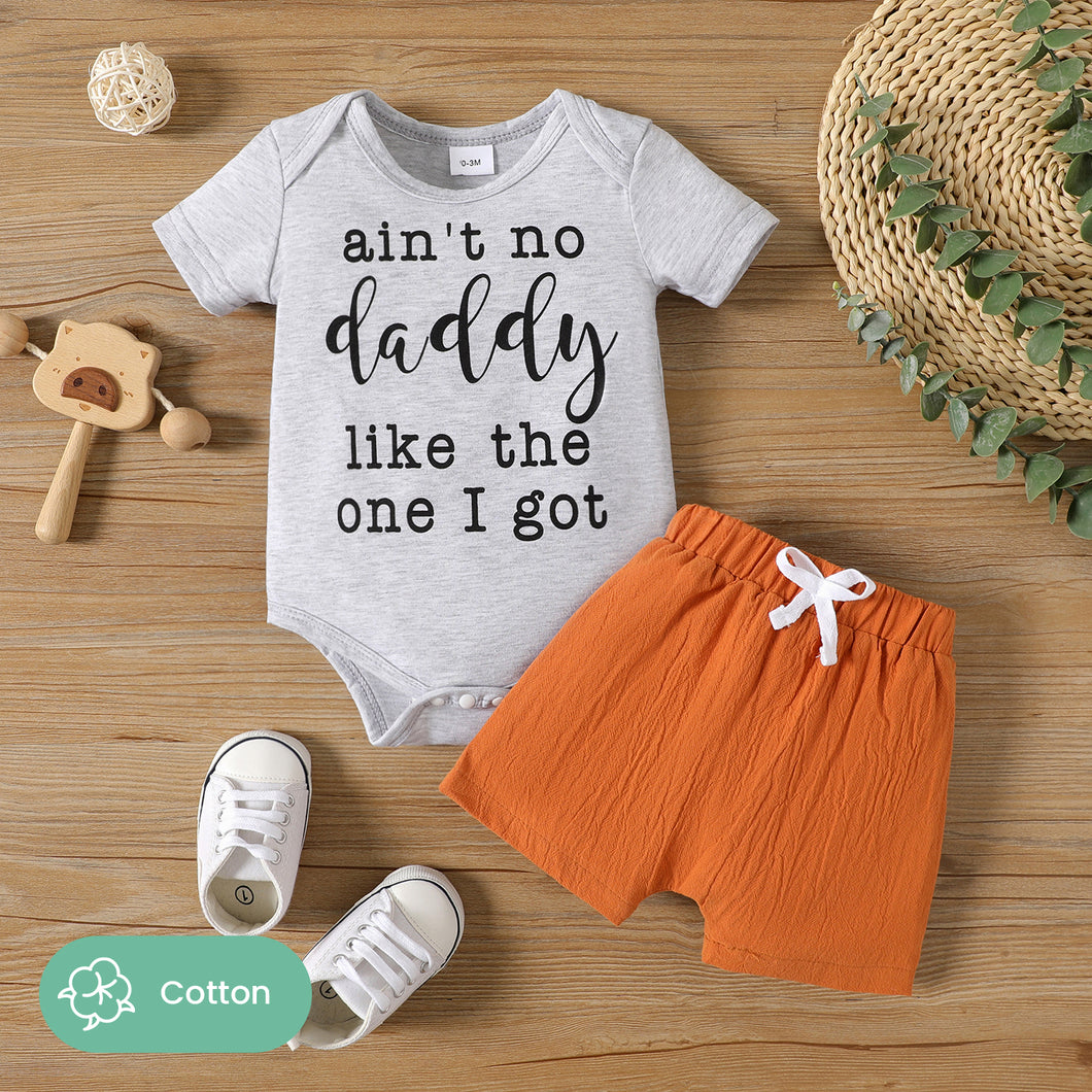 Father's Day 2pcs Baby Girl 95% Cotton Letter Print Short-sleeve Tee and Solid Shorts Set