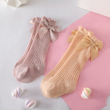 Load image into Gallery viewer, 2 Pairs Baby Bow Decor Solid Mesh Crew Socks
