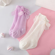 Load image into Gallery viewer, 2 Pairs Baby Bow Decor Solid Mesh Crew Socks
