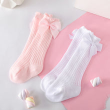 Load image into Gallery viewer, 2 Pairs Baby Bow Decor Solid Mesh Crew Socks
