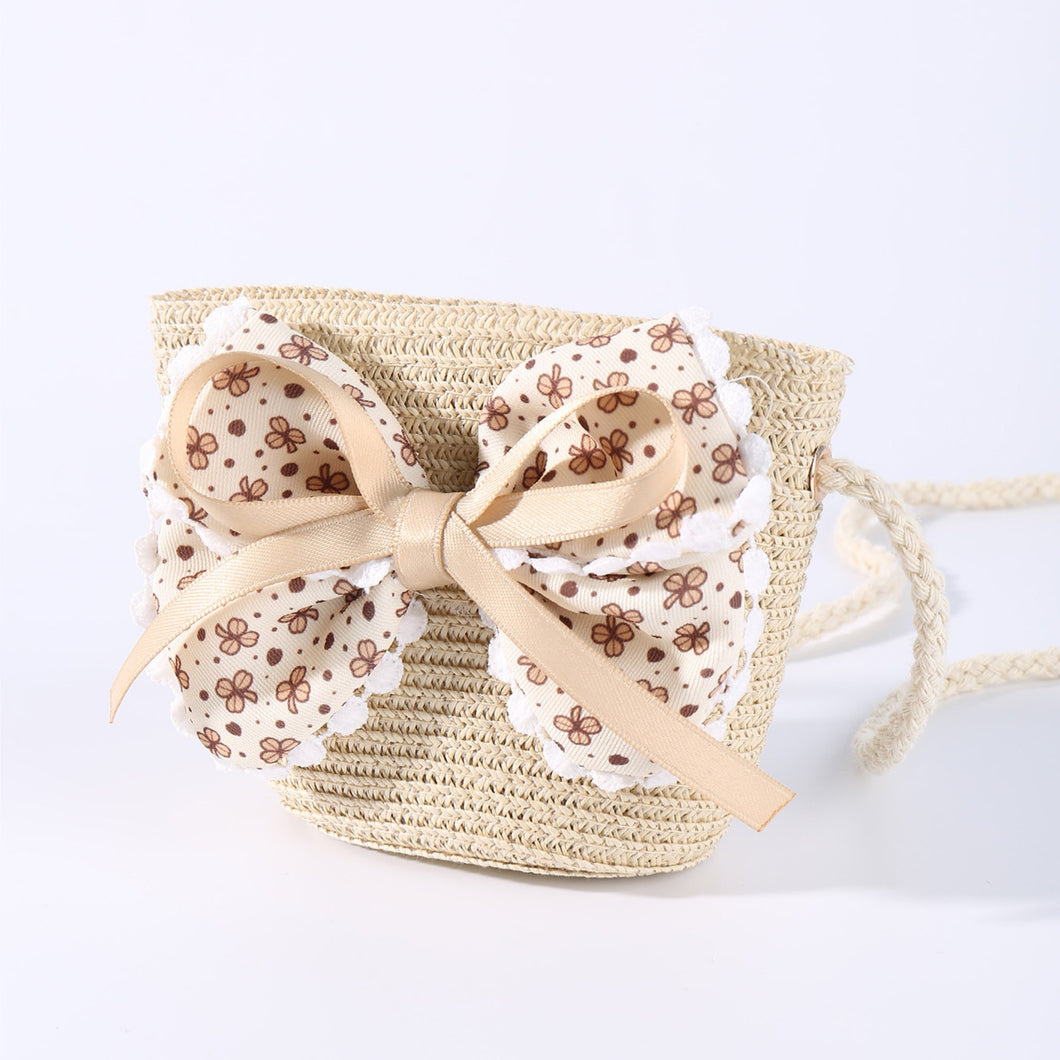 2pcs Toddler/Kid Bow Decor Straw Hat & Straw Bucket Bag Set