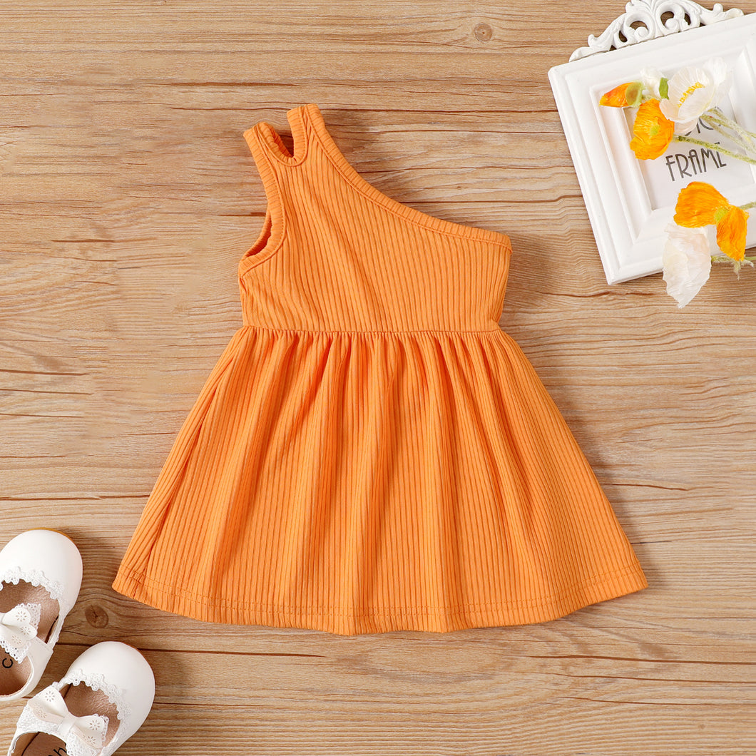 Baby Girl Solid One-Shoulder Dress