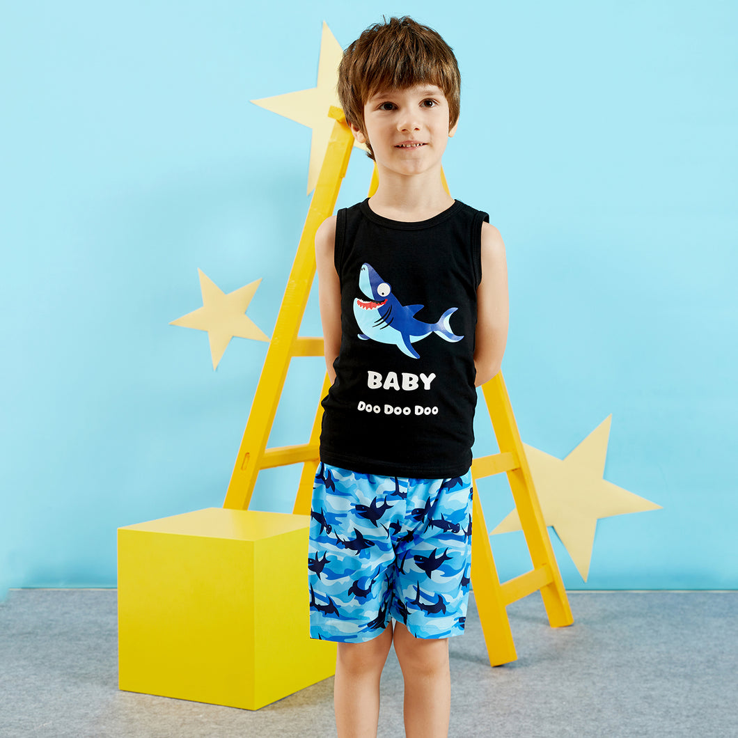 Baby / Toddler Cartoon Shark Print Tank and Shorts Set