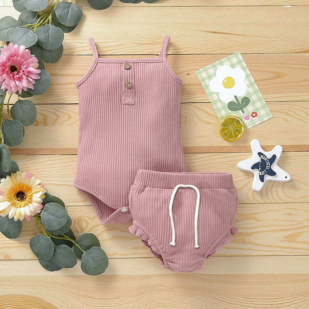 Baby Pleated Strappy Bodysuit and Shorts Set