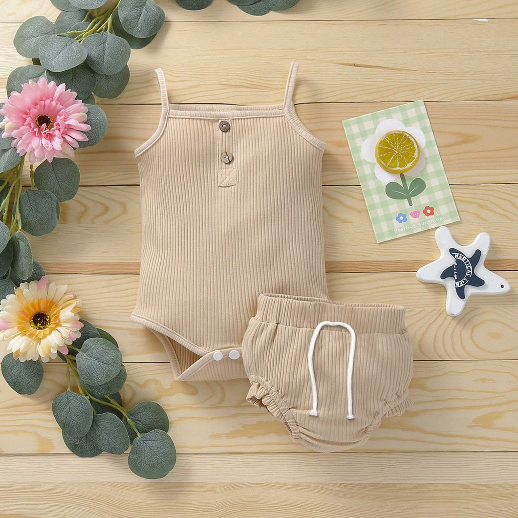 Baby Pleated Strappy Bodysuit and Shorts Set