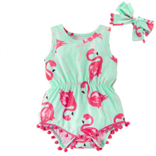 Load image into Gallery viewer, Trendy Baby Girl Flamingo Sleeveless Romper
