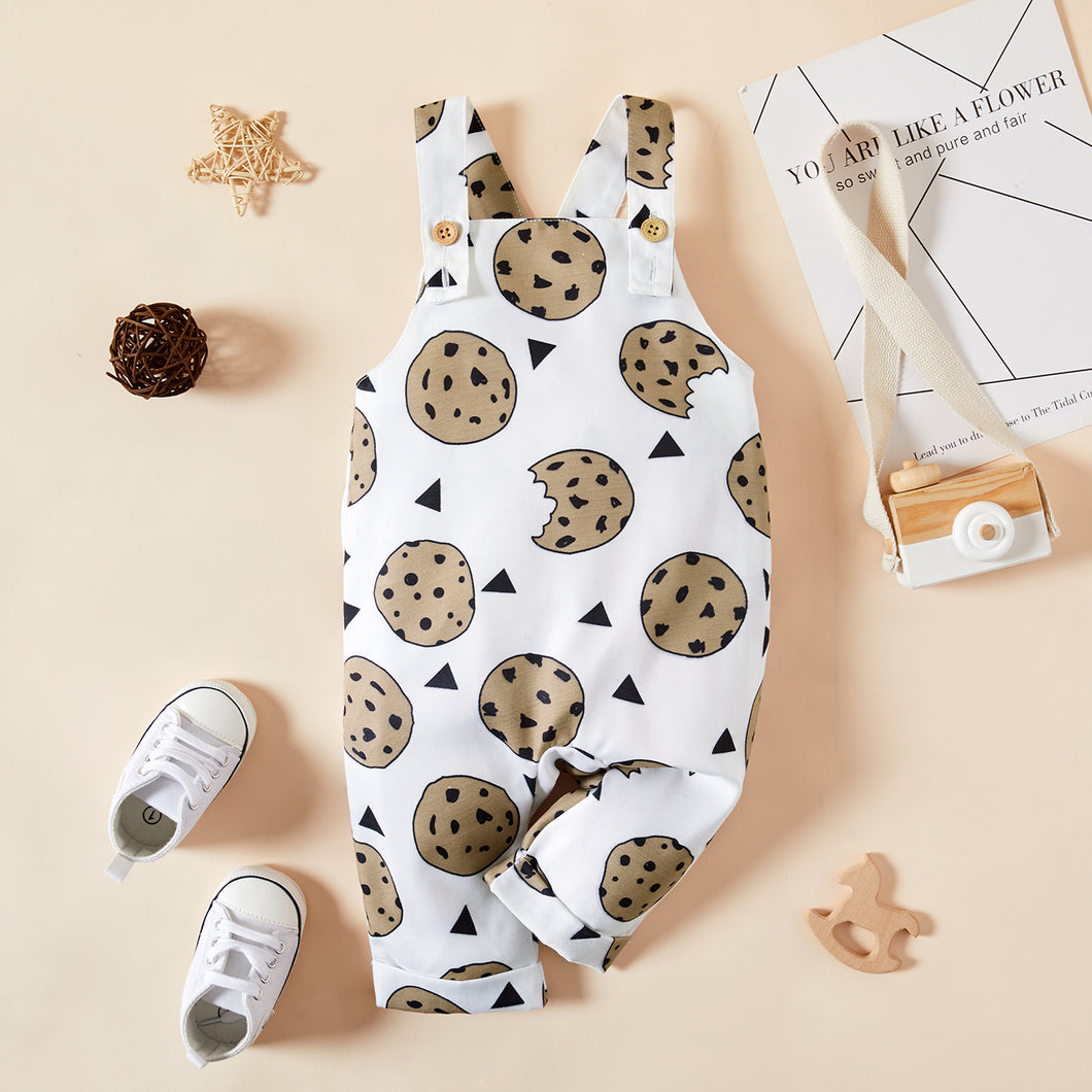 1pc Baby Boy & Girl Cookie Milk Print Pants Overalls