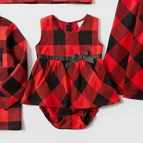 Mosaic Family Matching Cotton Christmas Sets(Bowknot Tank Dresses - Plaid Button Front Shirts- Rompers)