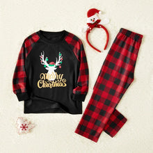 Load image into Gallery viewer, Merry Christmas Letter Antler Print Plaid Splice Matching Pajamas Sets for Family (Flame Resistant)
