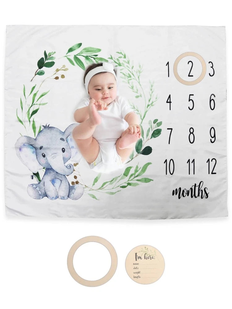 Newborn 1pc Letter & Cartoon Graphic Blanket With 2pcs Accessory Photography Prop