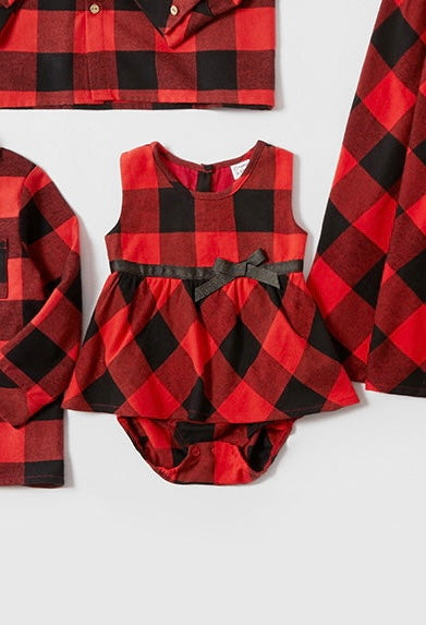 Mosaic Family Matching Cotton Christmas Sets(Bowknot Tank Dresses - Plaid Button Front Shirts- Rompers)