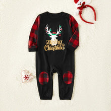 Load image into Gallery viewer, Merry Christmas Letter Antler Print Plaid Splice Matching Pajamas Sets for Family (Flame Resistant)
