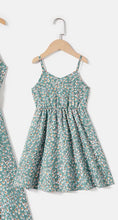 Load image into Gallery viewer, Green Floral Print Twist Front Tie Back Cami Dress for Mom and Me
